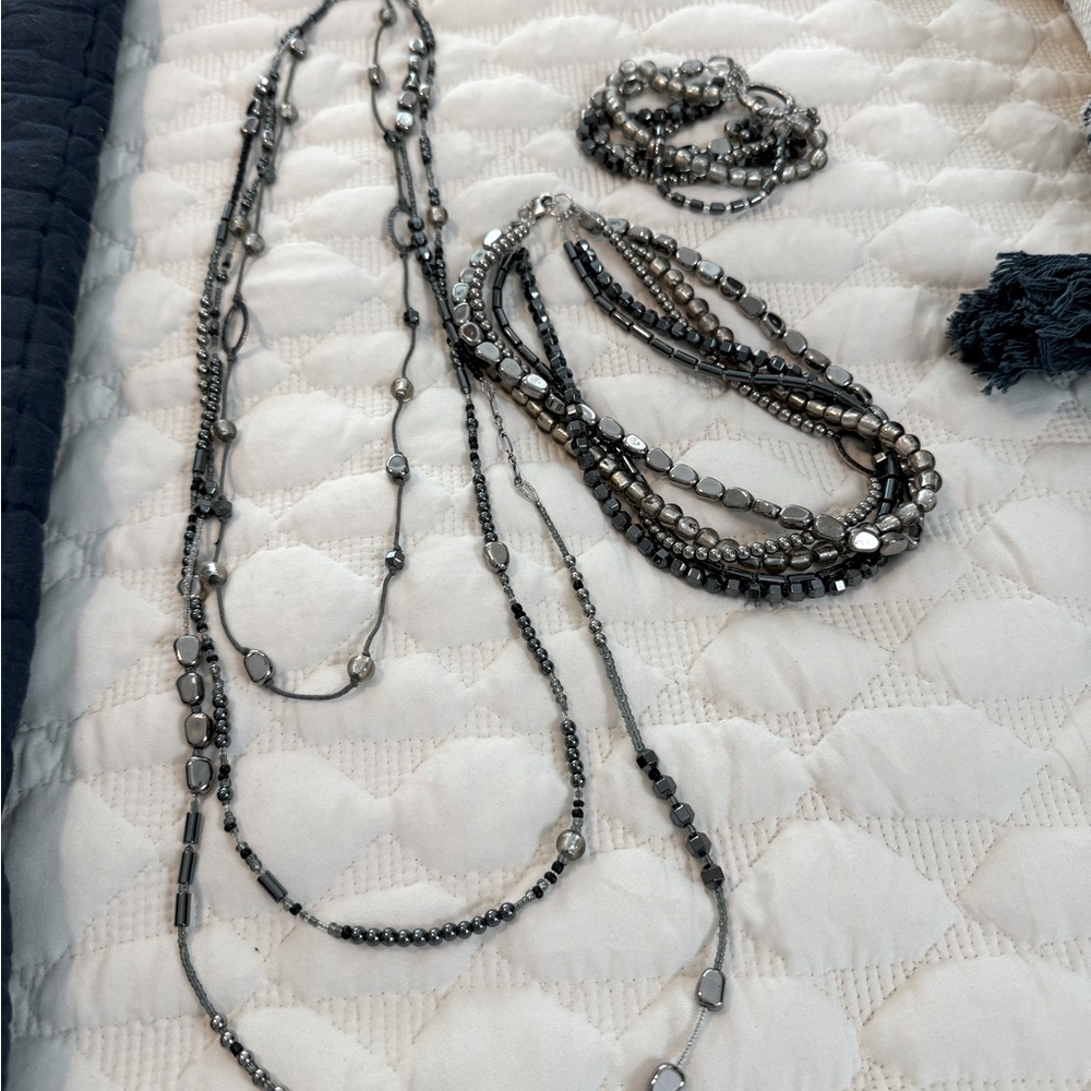 Silpada SS and hematite and black seed bead necklace